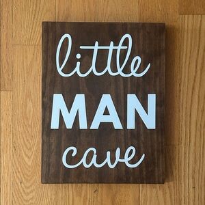 Little Man Cave Wooden Wall Sign - White on Brown